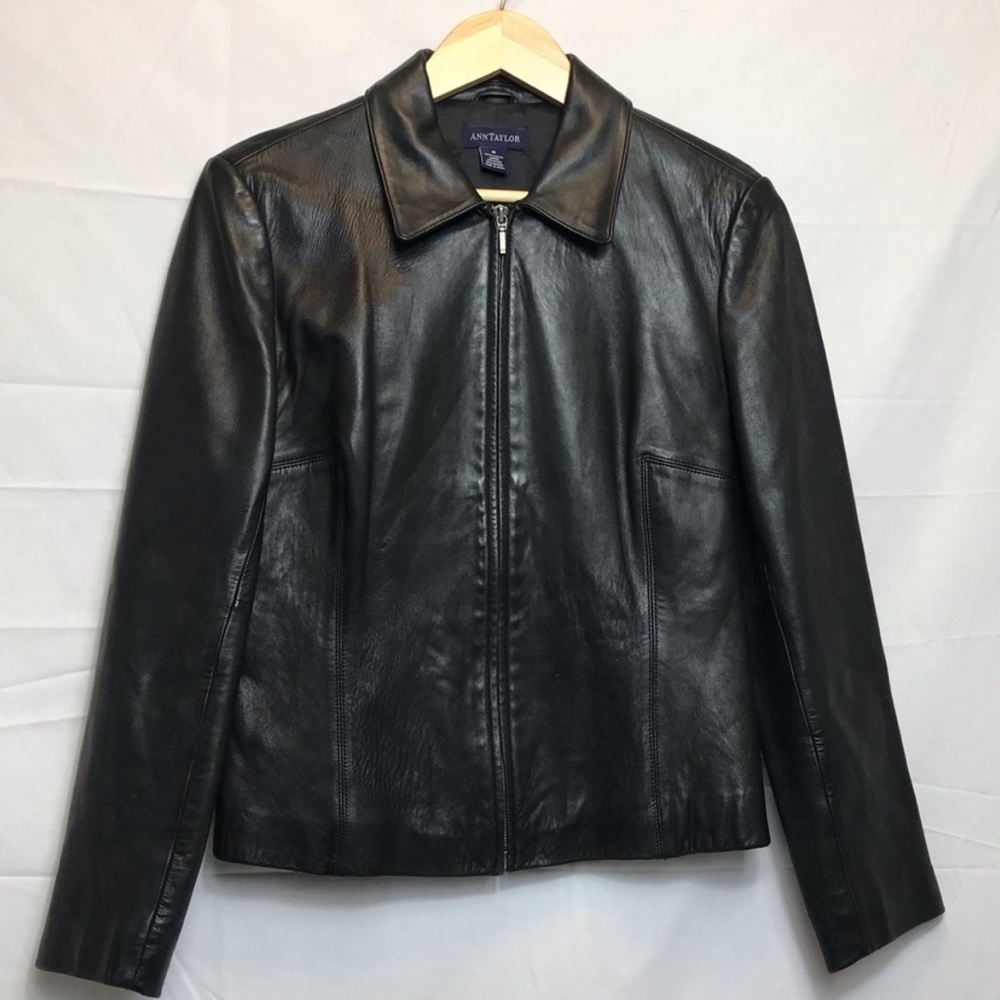 Ann Taylor Black Lamb Leather Jacket - Picture 2 of 14